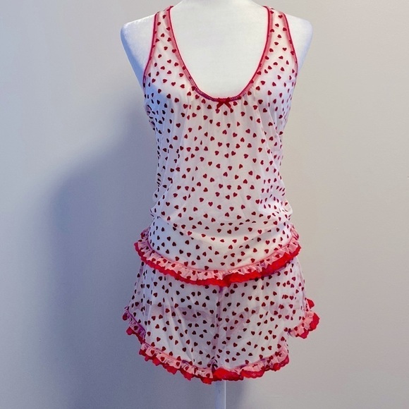Vintage Victoria’s Secret hearts mesh pj set - Picture 4 of 8
